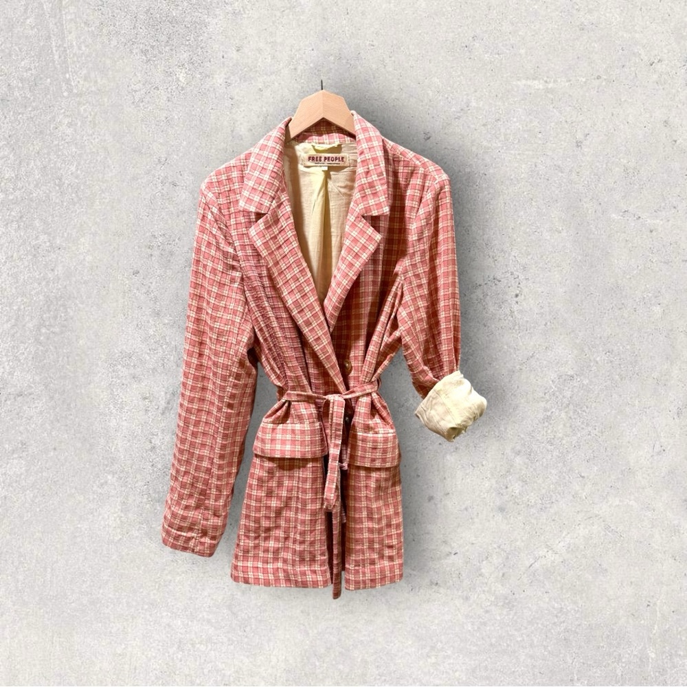 Free People Olivia Plaid Blazer in Soft Pink Size L